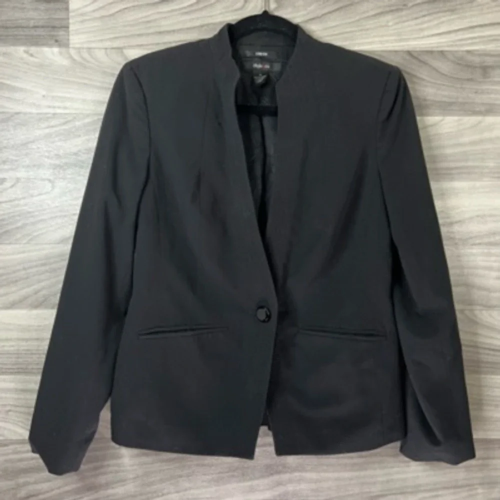 Style&co. Womens Blazer Jacket Black Single Button‎ Slash Pockets V Neck 4